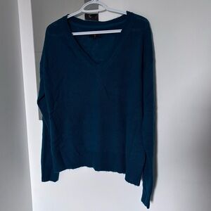Teal V-Neck Oversized Knit Sweater